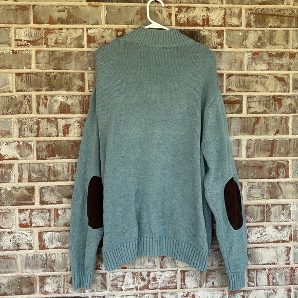 Chaps Light Green Mock Neck Button Up Elbow Patches Sweater - Picture 7 of 9